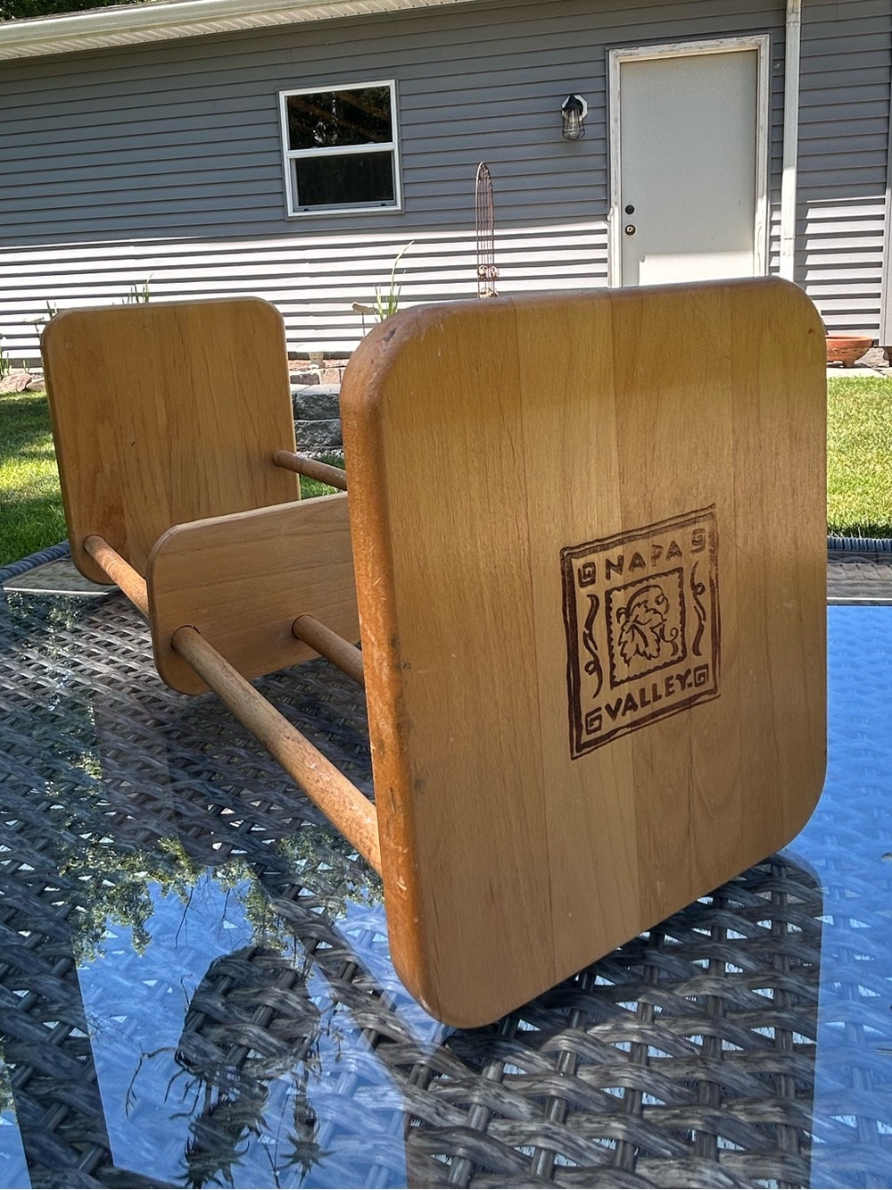 Vintage NAPA VALLEY handcrafted wooden book/CD/DVD rack with sliding divider